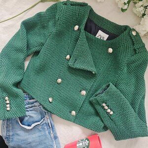 ZARA Emerald Green Tweed Cropped Blazer (NWT) XL